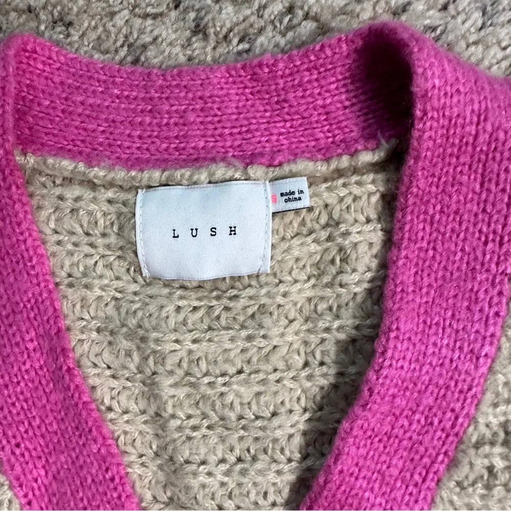 Lush Pink Tan Cropped Button Front Knit Cardigan Sweater Size S